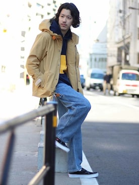 「Russell Athletic（ラッセルアスレティック）のアイテム（パーカー）」を使った、YUKIさん（メンズ・176cm）の冬コーディネート