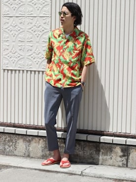 「ISLAND SLIPPER（アイランドスリッパ）のアイテム」を使った、YUKIさん（メンズ・176cm）の夏コーディネート