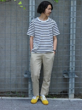 「アイテム（スニーカー、イエロー系）」を使った、YUKIさん（メンズ・176cm）の夏コーディネート