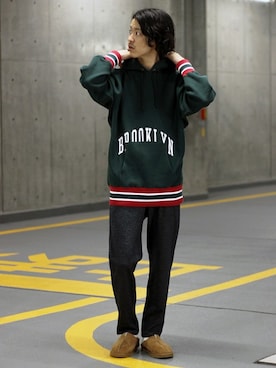 「アイテム（パーカー、グリーン系）」を使った、YUKIさん（メンズ・176cm）の夏コーディネート