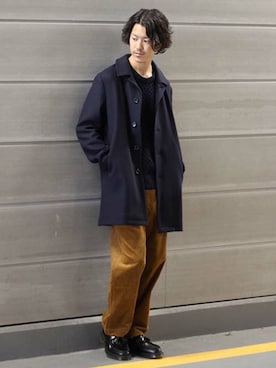 「シンプル」｜「アイテム（ステンカラーコート）」を使った、YUKIさん（メンズ・176cm）の秋コーディネート