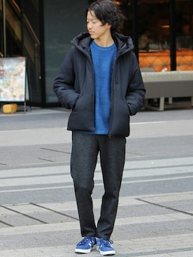 「アイテム（ダウンジャケット/コート、ブルー系）」を使った、YUKIさん（メンズ・176cm）の秋コーディネート