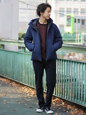 「アイテム（ダウンジャケット/コート、ブルー系）」を使った、YUKIさん（メンズ・176cm）の秋コーディネート