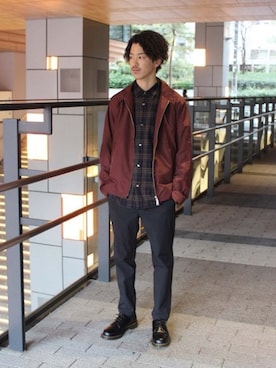 「アイテム（その他アウター、レッド系）」を使った、YUKIさん（メンズ・176cm）の冬コーディネート