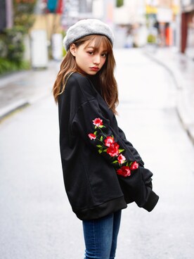 「スエット」｜「アイテム（ハンチング/ベレー帽）」を使った、GRLグレイル_OFFICIALさん（レディース・155cm）の冬コーディネート