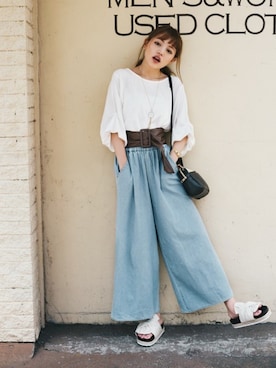 「GRL（グレイル）のアイテム（Tシャツ/カットソー）」を使った、GRLグレイル_OFFICIALさん（レディース・155cm）の夏コーディネート