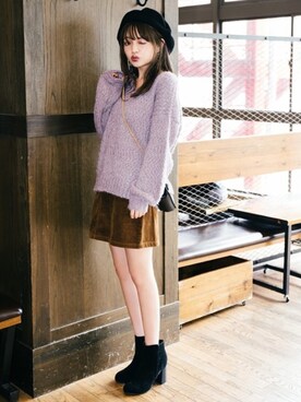 「フェザー」｜「アイテム（ハンチング/ベレー帽）」を使った、GRLグレイル_OFFICIALさん（レディース・155cm）の秋コーディネート