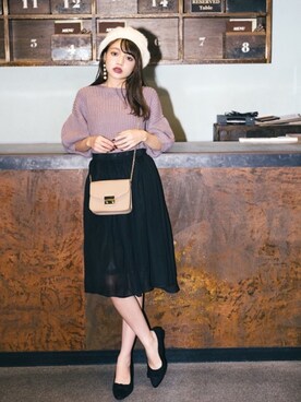 「アンゴラ」｜「アイテム（ハンチング/ベレー帽）」を使った、GRLグレイル_OFFICIALさん（レディース・155cm）の秋コーディネート