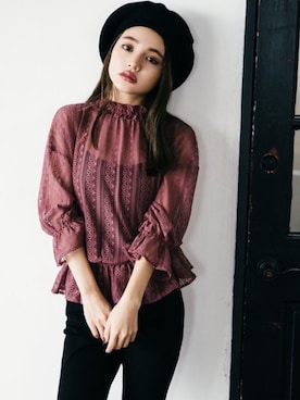 「リブ　」｜「アイテム（ハンチング/ベレー帽）」を使った、GRLグレイル_OFFICIALさん（レディース・155cm）の秋コーディネート