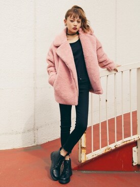 Grl グレイル のライダースジャケット ピンク系 を使った人気ファッションコーディネート Wear