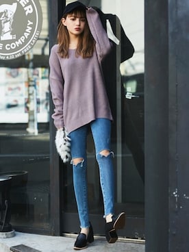「GRL（グレイル）のアイテム（キャップ）」を使った、GRLグレイル_OFFICIALさん（レディース・158cm）の冬コーディネート