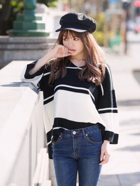 「GRL（グレイル）のアイテム（キャスケット）」を使った、GRLグレイル_OFFICIALさん（レディース・158cm）の春コーディネート