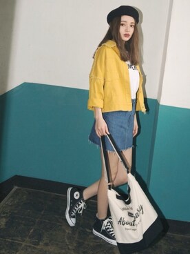 「GRL（グレイル）のアイテム（ハンチング/ベレー帽）」を使った、GRLグレイル_OFFICIALさん（レディース・158cm）の春コーディネート