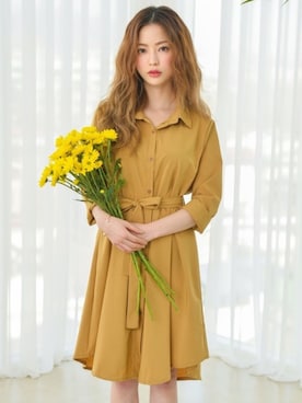 「GRL（グレイル）のアイテム（シャツワンピース）」を使った、GRLグレイル_OFFICIALさん（レディース・165cm）の春コーディネート