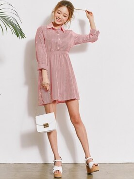 「GRL（グレイル）のアイテム（シャツワンピース）」を使った、GRLグレイル_OFFICIALさん（レディース・166cm）の春コーディネート