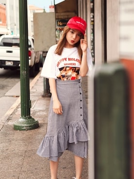 「GRL（グレイル）のアイテム（キャップ）」を使った、GRLグレイル_OFFICIALさん（レディース・158cm）の夏コーディネート