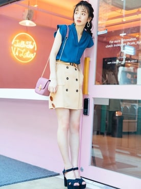 「スキッパーシャツ」｜「アイテム（アクセサリー）」を使った、GRLグレイル_OFFICIALさん（レディース・168cm）の夏コーディネート