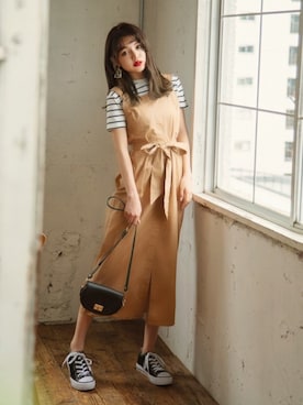 「GRL（グレイル）のアイテム（ジャンパースカート）」を使った、GRLグレイル_OFFICIALさん（レディース・158cm）の夏コーディネート