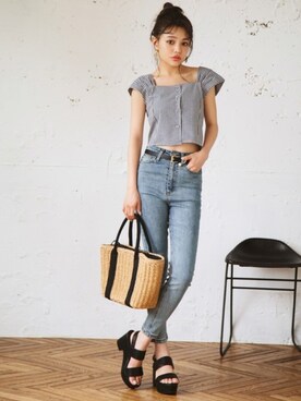 「GRL（グレイル）のアイテム（かごバッグ）」を使った、GRLグレイル_OFFICIALさん（レディース・158cm）の夏コーディネート