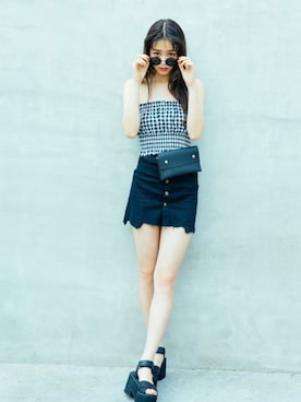 「GRL」｜「アイテム（チューブトップ）」を使った、GRLグレイル_OFFICIALさん（レディース・168cm）の夏コーディネート