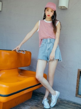「アイテム（タンクトップ、レッド系）」を使った、GRLグレイル_OFFICIALさん（レディース・168cm）の夏コーディネート