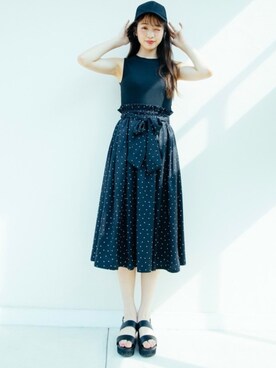 「GRL（グレイル）のアイテム（キャップ）」を使った、GRLグレイル_OFFICIALさん（レディース・168cm）の夏コーディネート