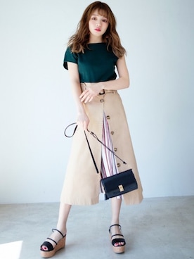 「GRL（グレイル）のアイテム（Tシャツ/カットソー）」を使った、GRLグレイル_OFFICIALさん（レディース・158cm）の春コーディネート