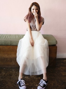 「GRL（グレイル）のアイテム（Tシャツ/カットソー）」を使った、GRLグレイル_OFFICIALさん（レディース・158cm）の春コーディネート