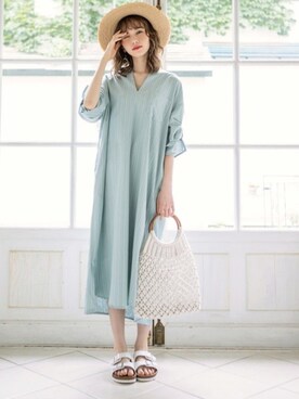 「GRL（グレイル）のアイテム（シャツワンピース）」を使った、GRLグレイル_OFFICIALさん（レディース・161cm）の夏コーディネート
