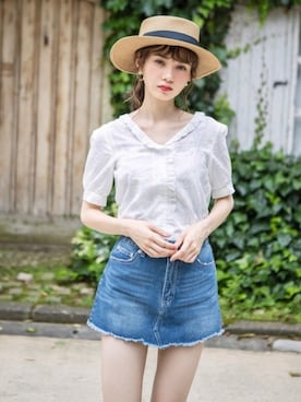 「GRL（グレイル）のアイテム（帽子）」を使った、GRLグレイル_OFFICIALさん（レディース・161cm）の夏コーディネート