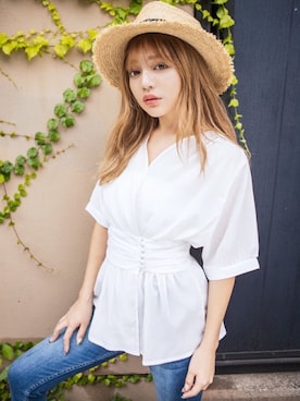 「GRL（グレイル）のアイテム（帽子）」を使った、GRLグレイル_OFFICIALさん（レディース・158cm）の夏コーディネート