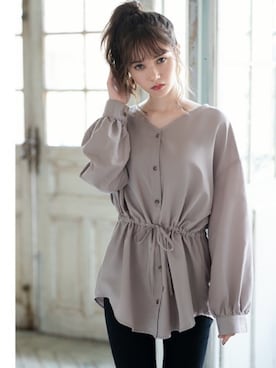 GRL（グレイル）の「Vネックドロストリボンブラウス（シャツ