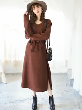 「Vネック」｜GRLグレイル_OFFICIALさん（レディース・161cm）の冬コーディネート