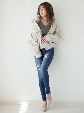 「GRL（グレイル）のアイテム（その他アウター）」を使った、GRLグレイル_OFFICIALさん（レディース・158cm）の春コーディネート
