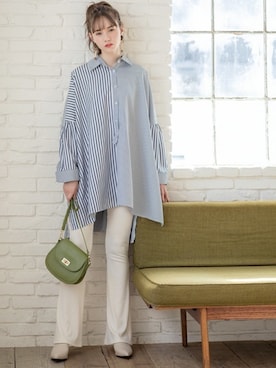 「GRL（グレイル）のリブニットフレアパンツ（その他パンツ）」を使った、GRLグレイル_OFFICIALさん（レディース・161cm）の春コーディネート