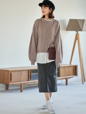 「レザースカート」｜GRLグレイル_OFFICIALさん（レディース・160cm）の冬コーディネート