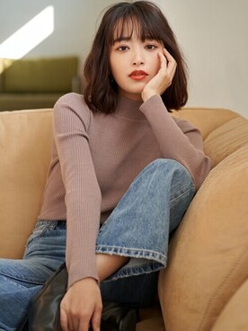 「GRL（グレイル）のアイテム（デニムパンツ）」を使った、GRLグレイル_OFFICIALさん（レディース・160cm）の冬コーディネート