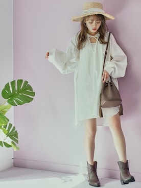 「ノーカラーシャツ」｜「アイテム（ワンピース/ドレス）」を使った、GRLグレイル_OFFICIALさん（レディース・157cm）の春コーディネート