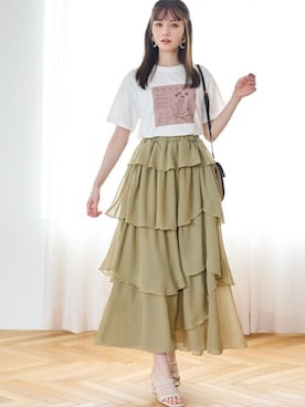 「GRL（グレイル）のアイテム（Tシャツ/カットソー）」を使った、GRLグレイル_OFFICIALさん（レディース・161cm）の夏コーディネート