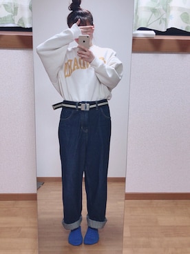 「RETRO GIRL（レトロガール）のアイテム（牛仔裤、ブルー系）」を使った、yayawawaさん（レディース・153cm）の春コーディネート