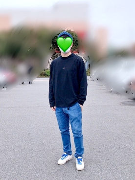 「coen（コーエン）のコーエンロゴ刺繍ロングスリーブTシャツ（T恤/上装、ブラック系）」を使った、yayawawaさん（レディース・153cm）の春コーディネート