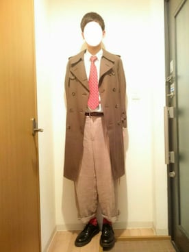 「レトロ」｜「アイテム（トレンチコート）」を使った、けんさん（メンズ・180cm）の冬コーディネート