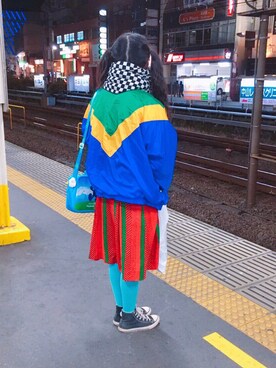 「アイテム（タイツ/ストッキング、ブルー系）」を使った、kさん（レディース・152cm）の冬コーディネート