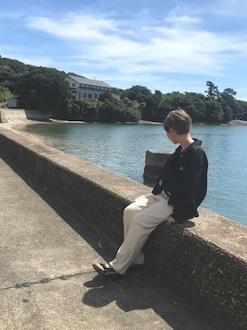 「mystic（ミスティック）のカットリブパンツ（Pants、ホワイト系）」を使った、ひろちゃんさん（レディース・152cm）の夏コーディネート