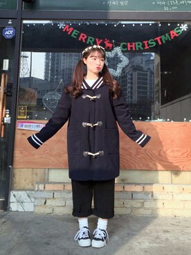 「OLDMICKEY （オールドミッキー）のアイテム（ダッフルコート）」を使った、oldmickey_jpさん（レディース・162cm）の冬コーディネート