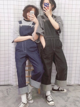 「OLDMICKEY （オールドミッキー）のアイテム（オールインワン・サロペット）」を使った、oldmickey_jpさん（レディース・162cm）の春コーディネート
