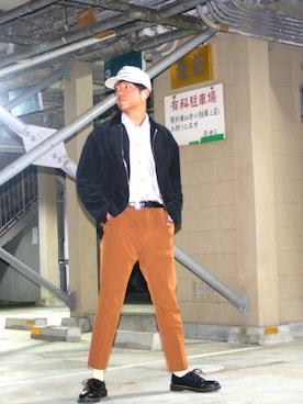 「リドム」｜「アイテム（カバーオール）」を使った、コメディアン池田さん（メンズ・175cm）の秋コーディネート