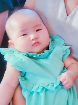 「アイテム（ロンパース、グリーン系）」を使った、ゆ ず は 🌱さん（キッズ・60cm）の秋コーディネート