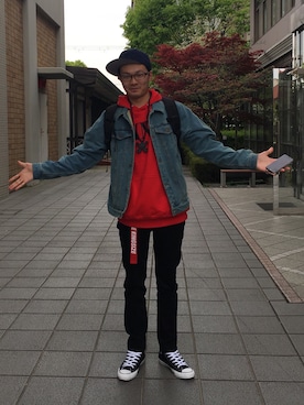 「RUSTICDIME（ラスティックダイム）のアイテム」を使った、a.k.a集合場所さん（メンズ・180cm）の春コーディネート