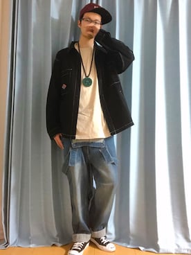 「シャツジャケット」｜「アイテム（オールインワン・サロペット）」を使った、a.k.a集合場所さん（メンズ・180cm）の春コーディネート